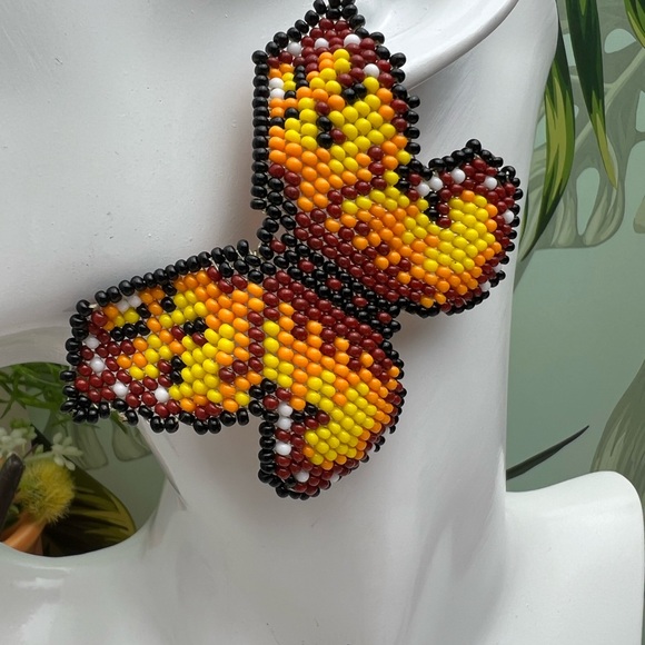 Oversized Statement Butterfly Earrings - Seed Bead Butterfly Dangle Earrings - Picture 3 of 9